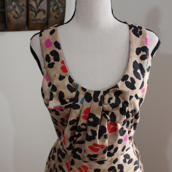 Kate Spade, Bette Leopard Bow Cocktail dress Sleeveless Taffeta Pockets - Picture 2 of 12